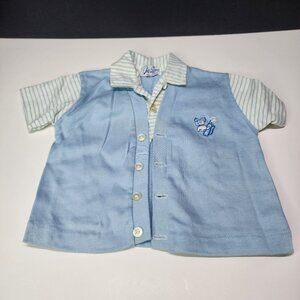 Vintage Doe Spun Baby Toddler Flannel Shirt Unisex 12M Blue Short Sleeve